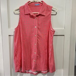 J McLaughlin Red & White Gingham Sleeveless Button Down Shirt Tank Top Size L